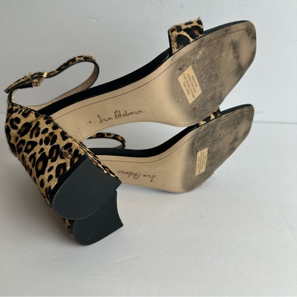 Sam Edelman Leopard Block Heels Women's Size 9 Shoes Black Tan Calf Hair - Picture 6 of 8
